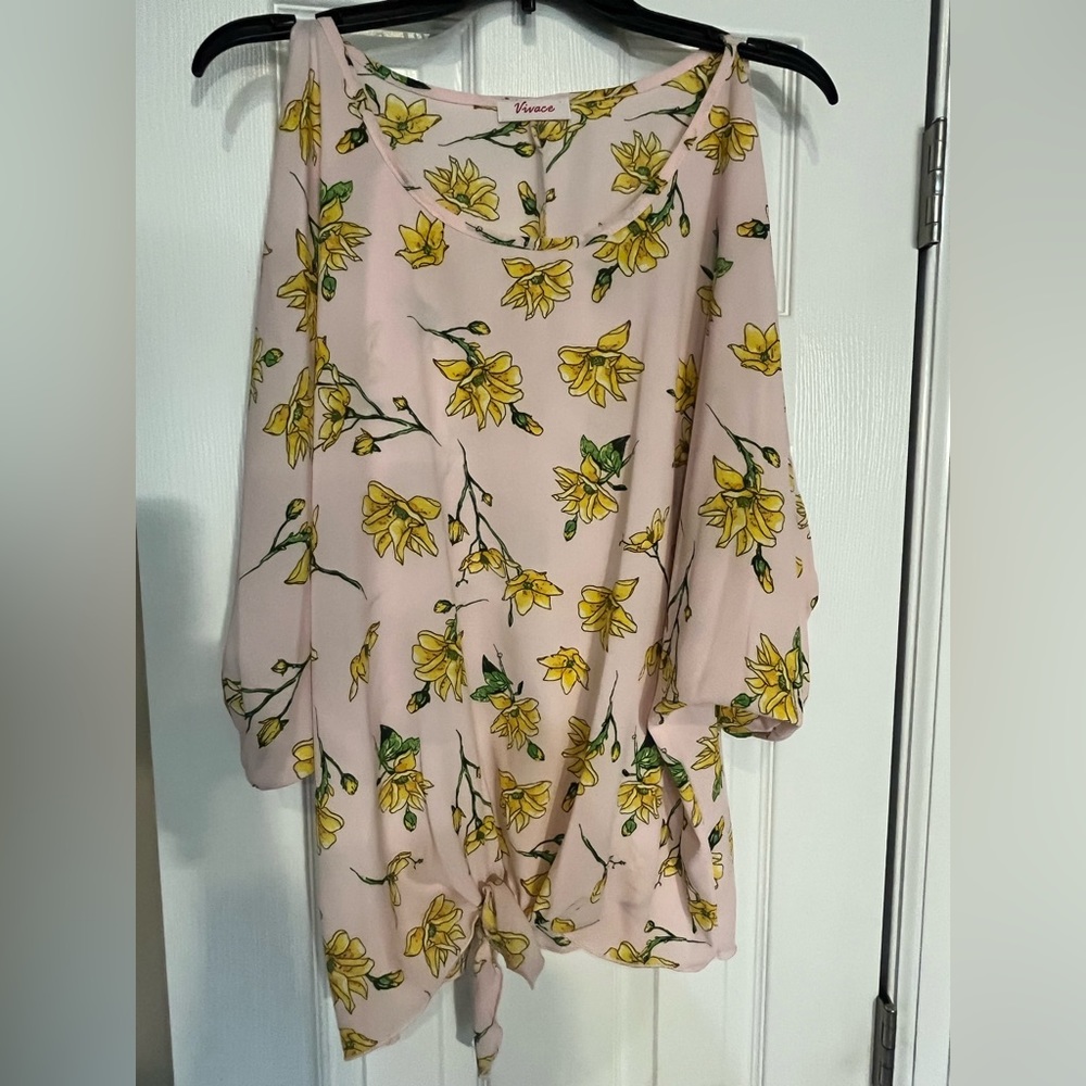 Size large cold shoulder top with tie front